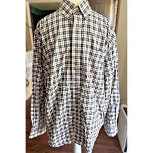 LL Bean Button Down Shirt Long Sleeve Blue Check Wrinkle Resistant Mens‎ L Reg